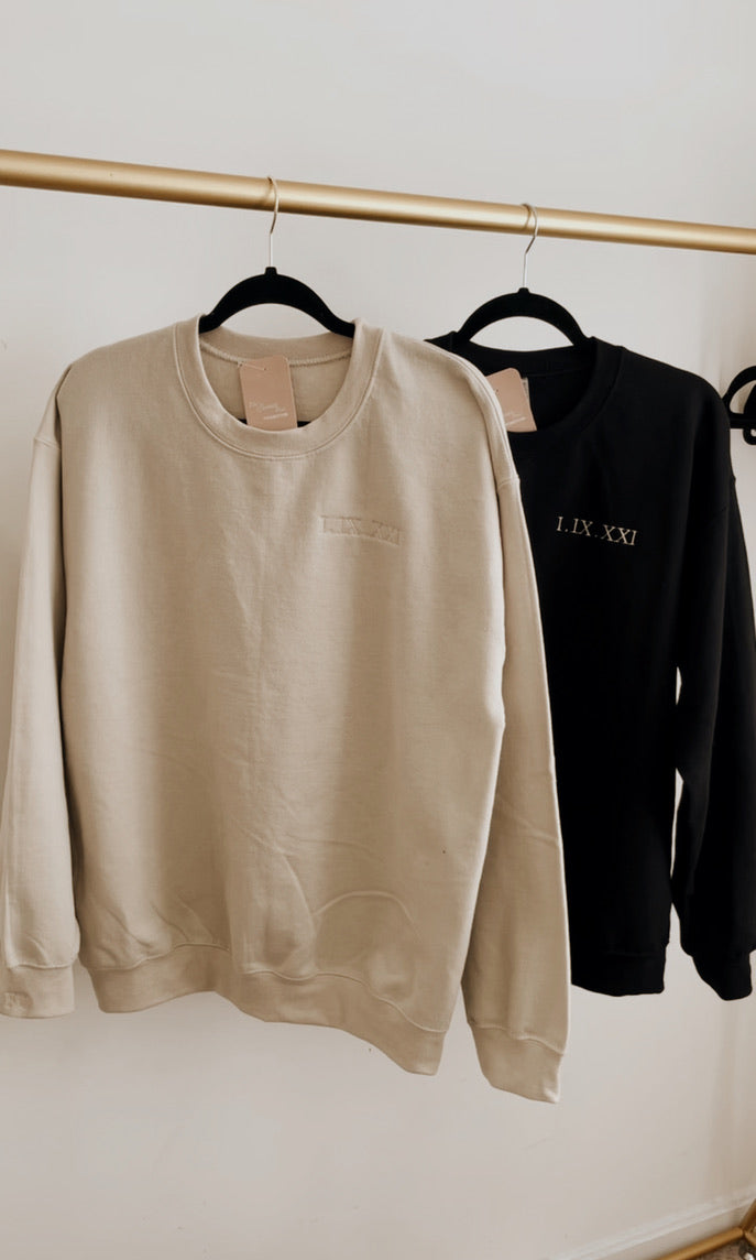 Beige roman numerals sweatshirt