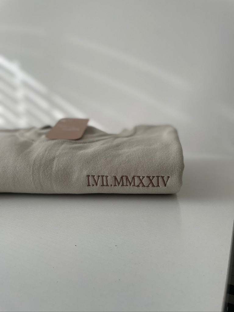 Beige roman numerals sweatshirt